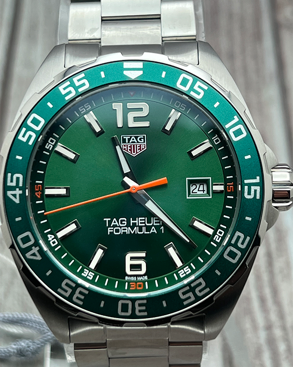 Tag Heuer Formula 1 Quartz Green Dial Silver Steel Strap Watch for Men - WAZ1017.BA0842