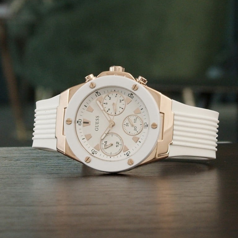Guess Athena White Dial White Rubber Strap Watch For Women - GW0030L3
