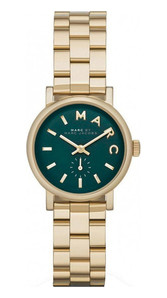 Marc Jacobs Baker Green Dial Gold Steel Strap Watch for Women - MBM3249