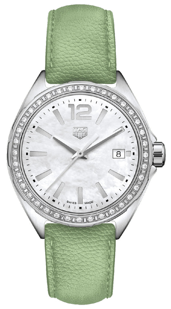 Tag Heuer Formula 1 Quartz Diamonds Mother of Pearl Dial Green Leather Strap Watch for Women - WBJ131A.FC8249