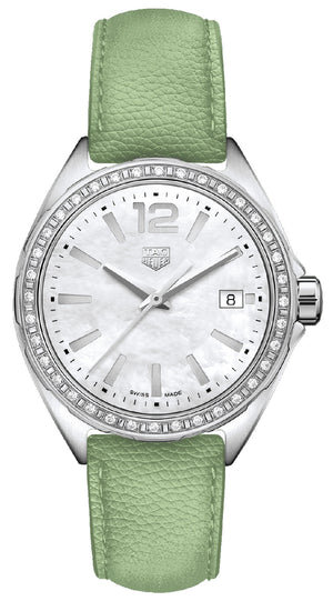 Tag Heuer Formula 1 Quartz Diamonds Mother of Pearl Dial Green Leather Strap Watch for Women - WBJ131A.FC8249