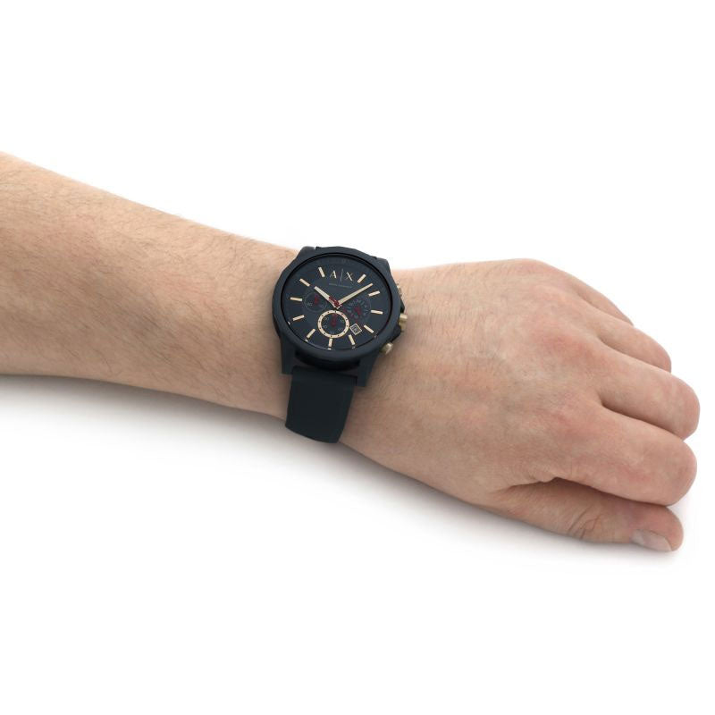 Black AX watch on wrist