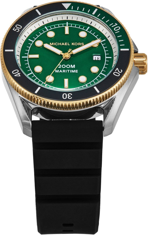 Michael Kors Maritime Analog Green Dial Black Silicone Strap Watch for Men - MK9158