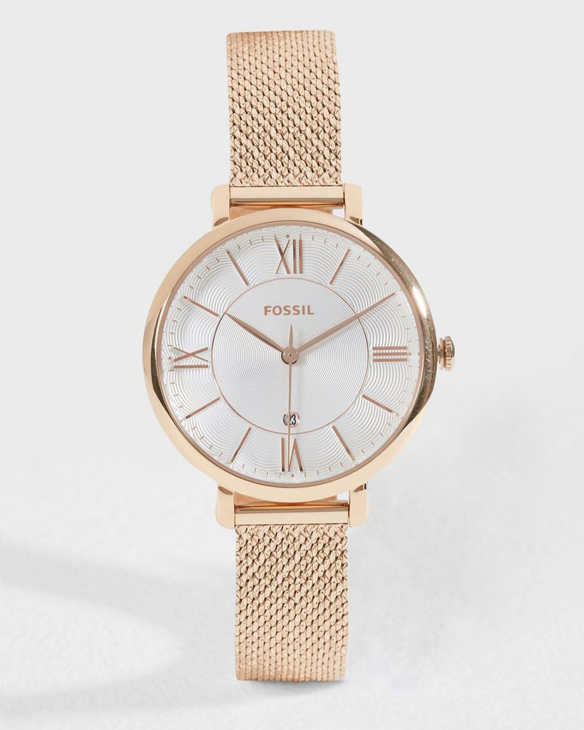 Fossil Jacqueline Mother of Pearl White Dial Gold Mesh Strap Watch for Women - ES4352
