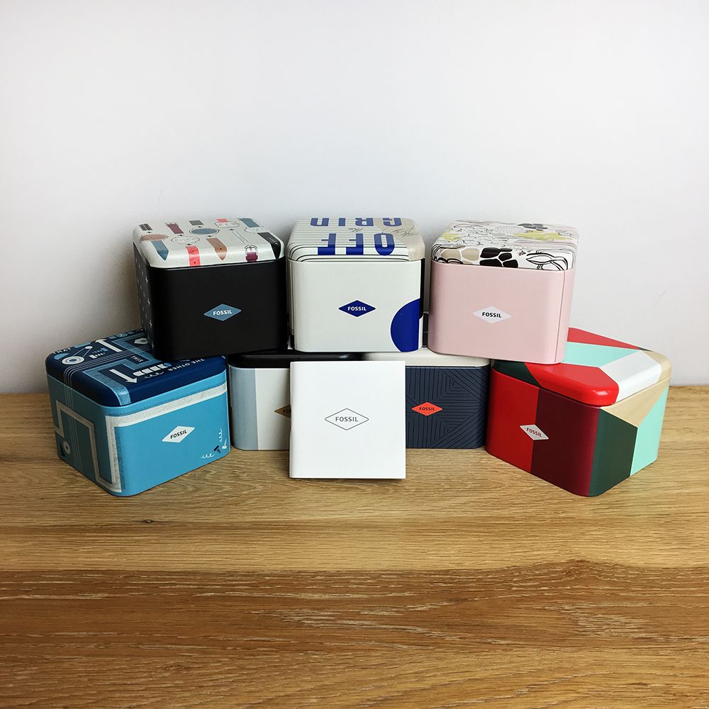 Fossil watch boxes, 10m, various colors