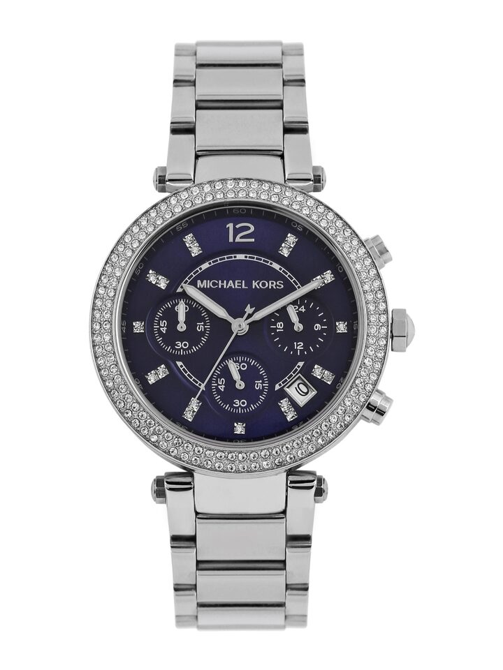 Michael Kors Parker Chronograph Blue Dial Silver Steel Strap Watch for Women - MK6117