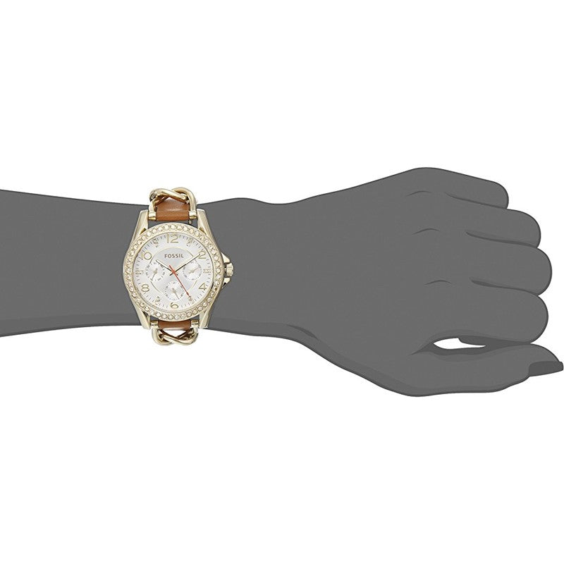 Fossil Riley Multifunction White Dial Orange Leather Strap Watch for Women - ES3723