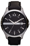 Armani Exchange Hampton Chronograph Black Dial Black Leather Strap Watch For Men - AX2101