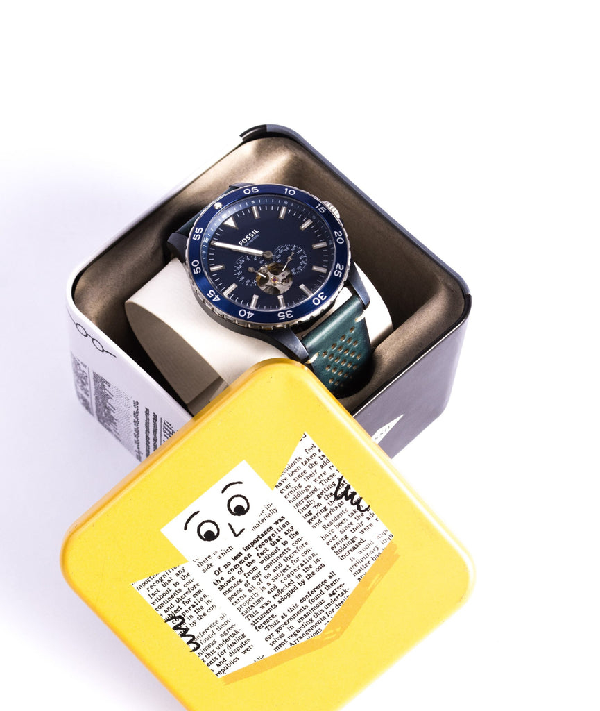 Fossil Crewmaster Sports Automatic Blue Dial Blue Leather Strap Watch for Men - ME3149