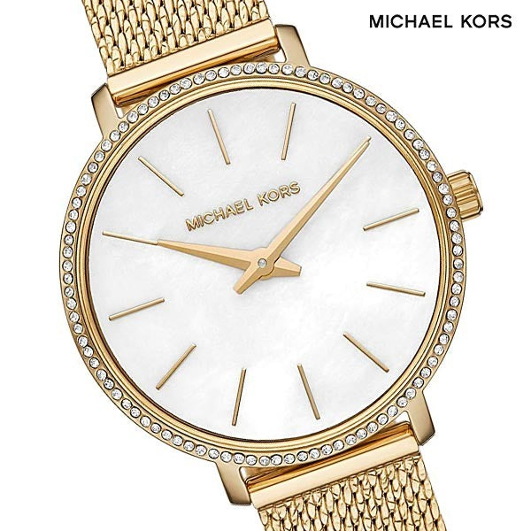 Michael Kors Pyper Quartz Mother of Pearl White Dial Gold Mesh Bracelet Watch For Women - MK4619