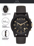 Armani Exchange black watch with gold accents, 44mm dial