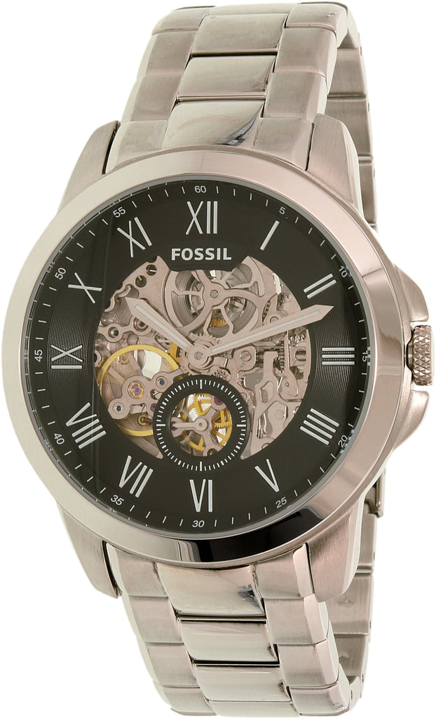 Fossil Grant Skeleton Black Dial Silver Steel Strap Watch for Men - ME3055