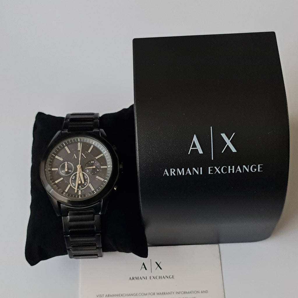Black Armani Exchange watch and box.