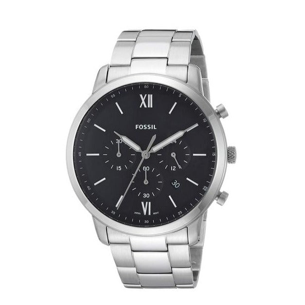 Fossil Neutra Chronograph Black Dial Silver Steel Strap Watch for Men - FS5384