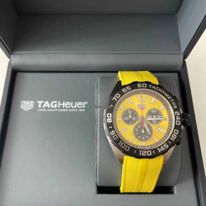 Tag Heuer Formula 1 Chronograph 41mm Yellow Dial Yellow Rubber Strap Watch for Men - CAZ101AM.FT8054