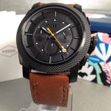 Fossil Machine Chronograph Black Dial Brown Leather Strap Watch for Men - FS5234