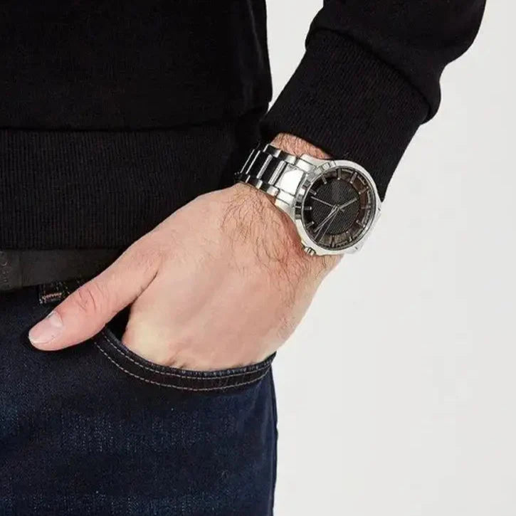 Armani Exchange Hampton Chronograph Black Dial Silver Steel Strap Watch For Men - AX2179