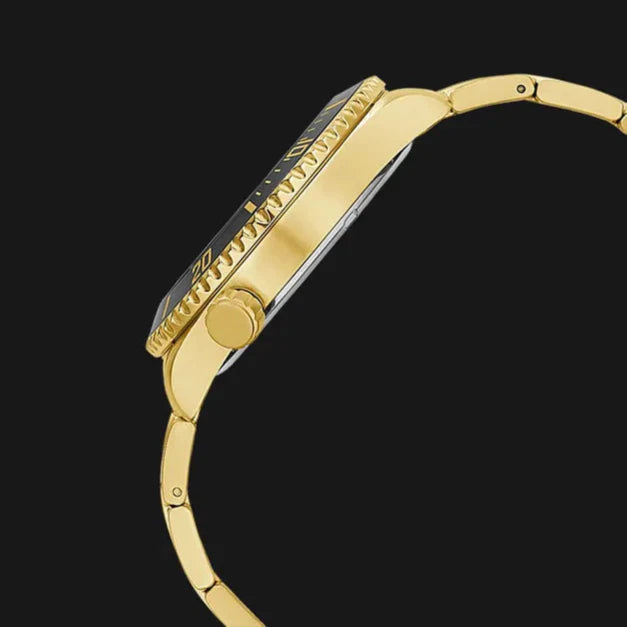 Guess Axle Multifunction Black Dial Gold Steel Strap Watch For Men - GW0488G2