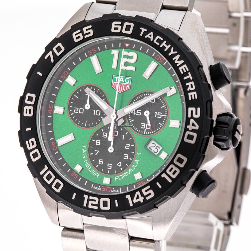 Tag Heuer Formula 1 Chronograph Green Dial Silver Steel Strap Watch for Men - CAZ101AP.BA0842