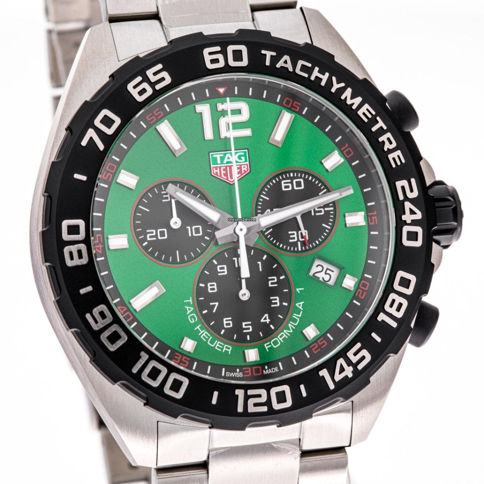 Tag Heuer Formula 1 Chronograph Green Dial Silver Steel Strap Watch for Men - CAZ101AP.BA0842