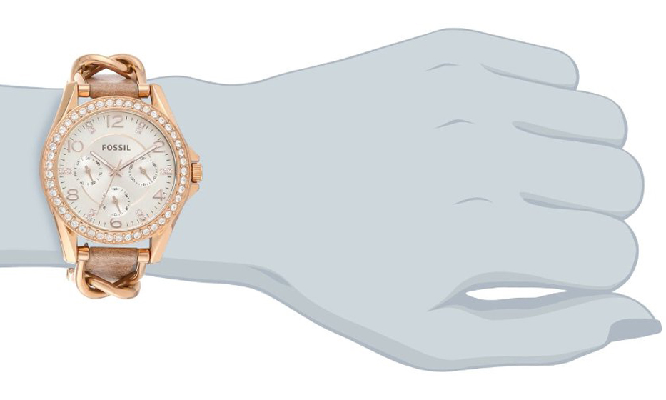 Fossil Riley White Dial Beige Leather Strap Watch for Women - ES3465