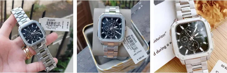 Fossil Inscription Multifunction Black Dial Silver Steel Strap Watch for Men - BQ2655