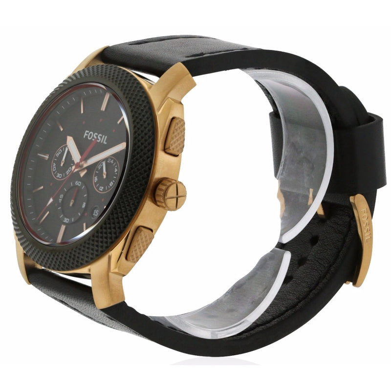 Fossil Machine Chronograph Black Dial Black Leather Strap Watch for Men - FS5120