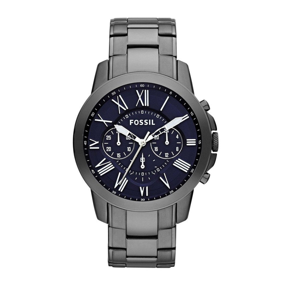 Fossil Grant Chronograph Blue Dial Grey Steel Strap Watch for Men - FS4831