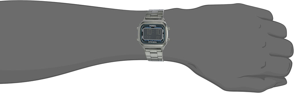 Silver digital watch on wrist