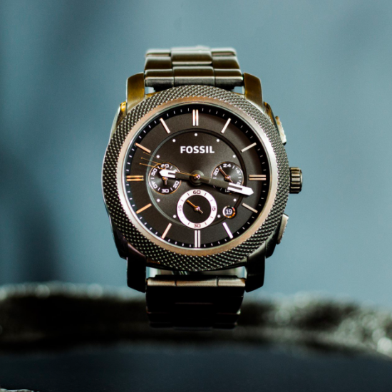 Fossil Machine Chronograph Black Dial Grey Steel Strap Watch for Men - FS4662