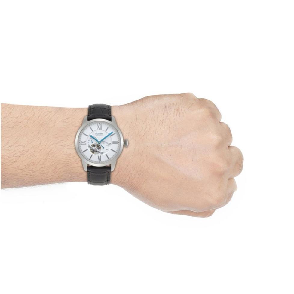 Fossil Townsman Automatic Chronograph White Dial Blue Leather Strap Watch for Men - ME3167