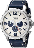 Fossil Nate Chronograph White Dial Blue Leather Strap Watch for Men - JR1480