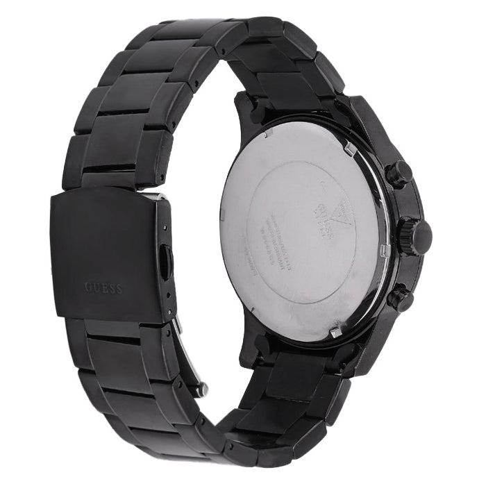Guess Atlas Chronograph Black Dial Black Steel Strap Watch For Men - W0668G5