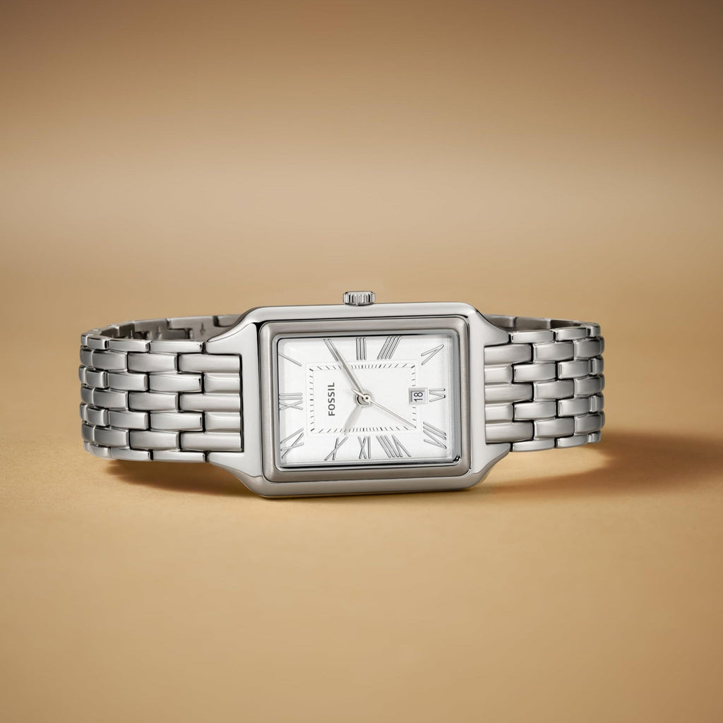 Fossil watch 6102tQn2I3L with rectangular face and silver band