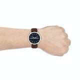 Men's watch on wrist with brown strap - 617058-5907716