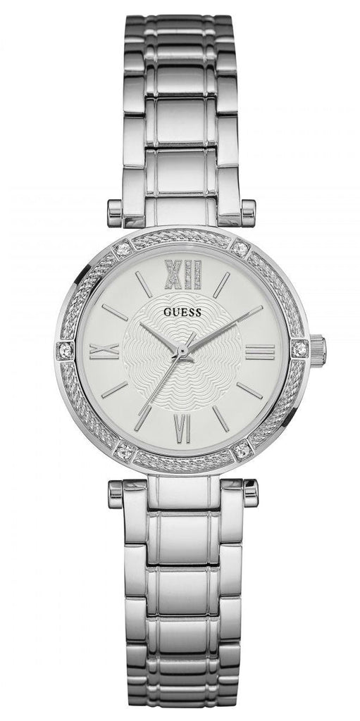 Guess Park Ave White Dial Silver Steel Strap Watch for Women - W0767L1