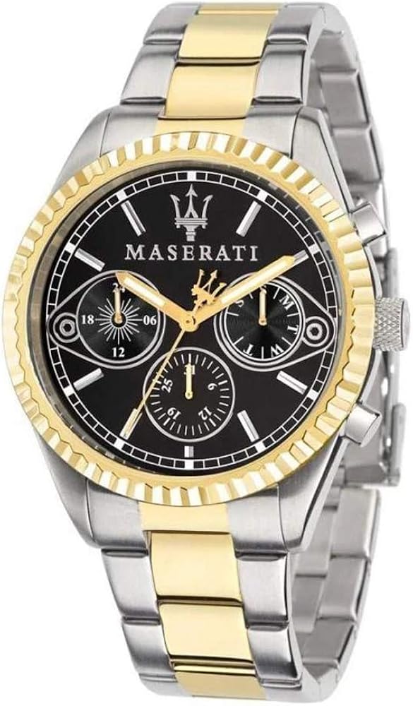 Maserati Competizione Chronograph Black Dial Two Tone Steel Strap Watch For Men - R8853100016