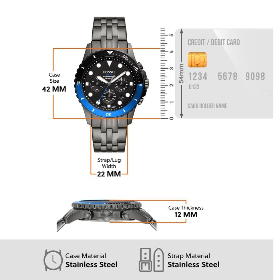 42mm case, stainless steel, & credit card comparison.