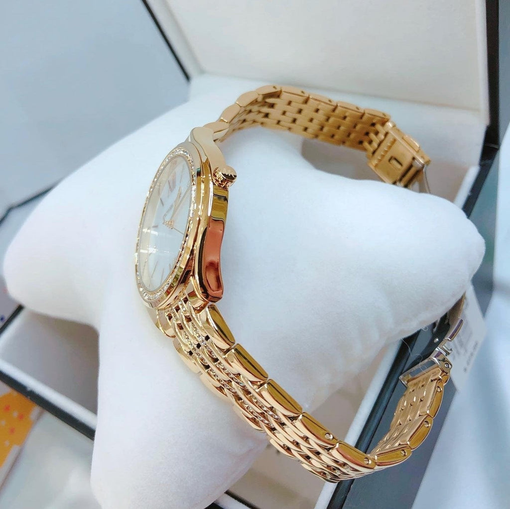 Michael Kors Mindy Three Hand White Dial Rose Gold Steel Strap Watch for Women - MK7078