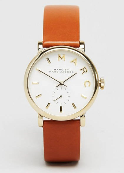 Marc Jacobs Baker White Dial Brown Leather Strap Watch for Womern - MBM1316