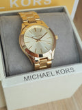 Michael Kors Mini Runway Slim Gold Dial Gold Steel Strap Watch for Women - MK3512