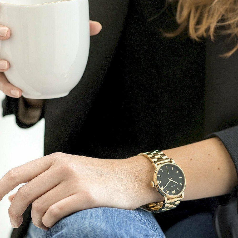 Marc Jacobs Baker Black Dial Gold Steel Strap Watch for Women - MBM3355