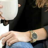 Marc Jacobs Baker Black Dial Gold Steel Strap Watch for Women - MBM3355