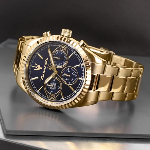 Maserati Competizione Chronograph Blue Dial Gold Steel Strap Watch For Men - R8853100026