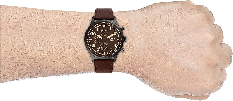 Fossil Retro Pilot Chronograph Brown Dial Brown Leather Strap Watch for Men - FS5833