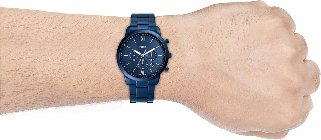Blue Fossil watch on wrist