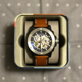Fossil Modern Machine Automatic Skeleton Silver Dial Brown Leather Strap Watch for Men - ME3135