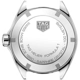 Tag Heuer Formula 1 watch back, sapphire crystal, 100m water resistance.