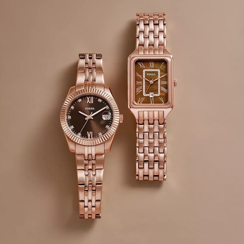 Fossil Raquel Three Hand Date Brown Dial Rose Gold Steel Strap Watch For Women - ES5323