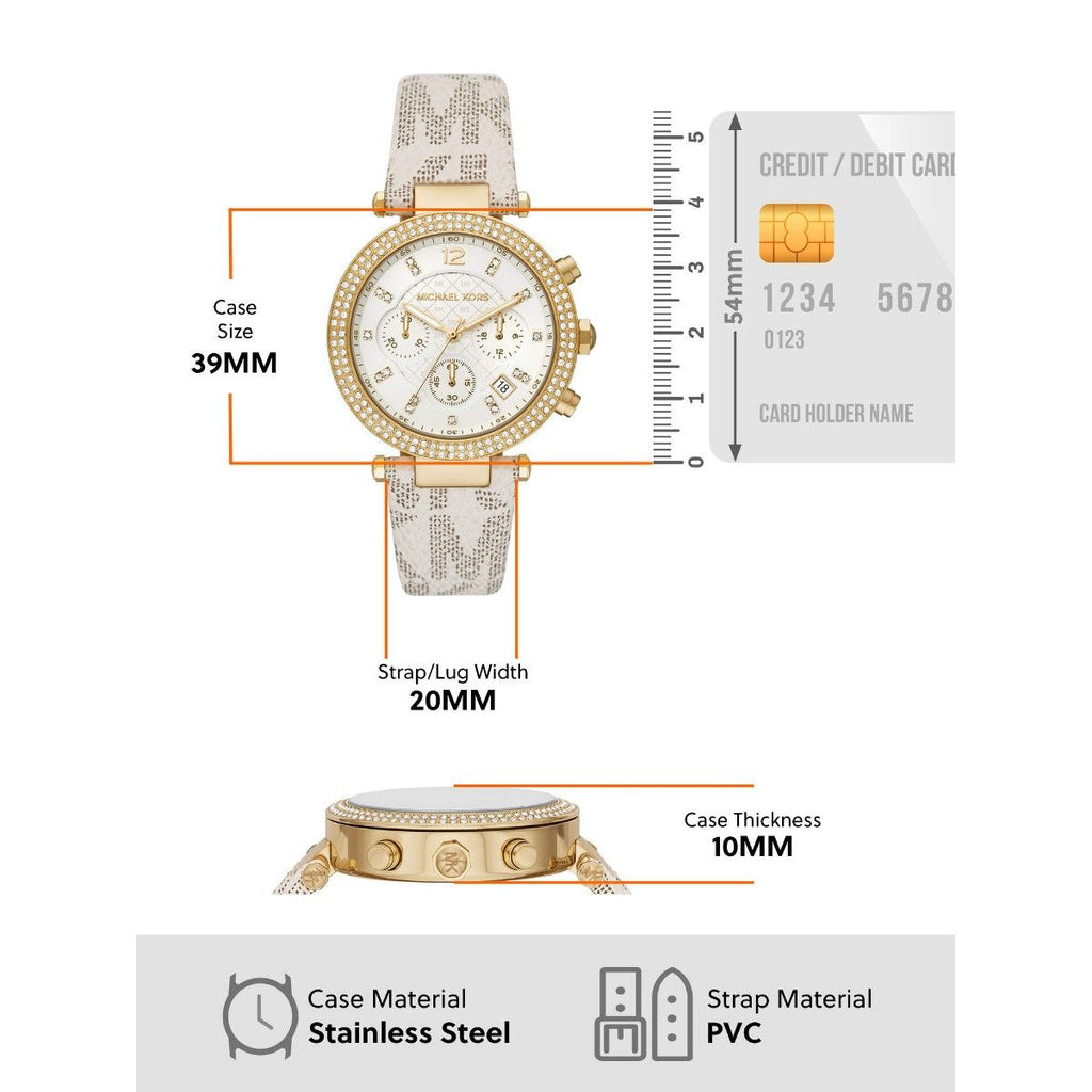 Michael Kors Parker Chronograph White Dial White Leather Strap Watch For Women - MK6916